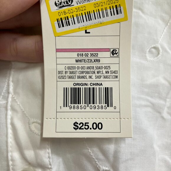 NWT A New Day Women’s Size Large White Eyelet Long Sleeve Button Down Shirt - Picture 5 of 14